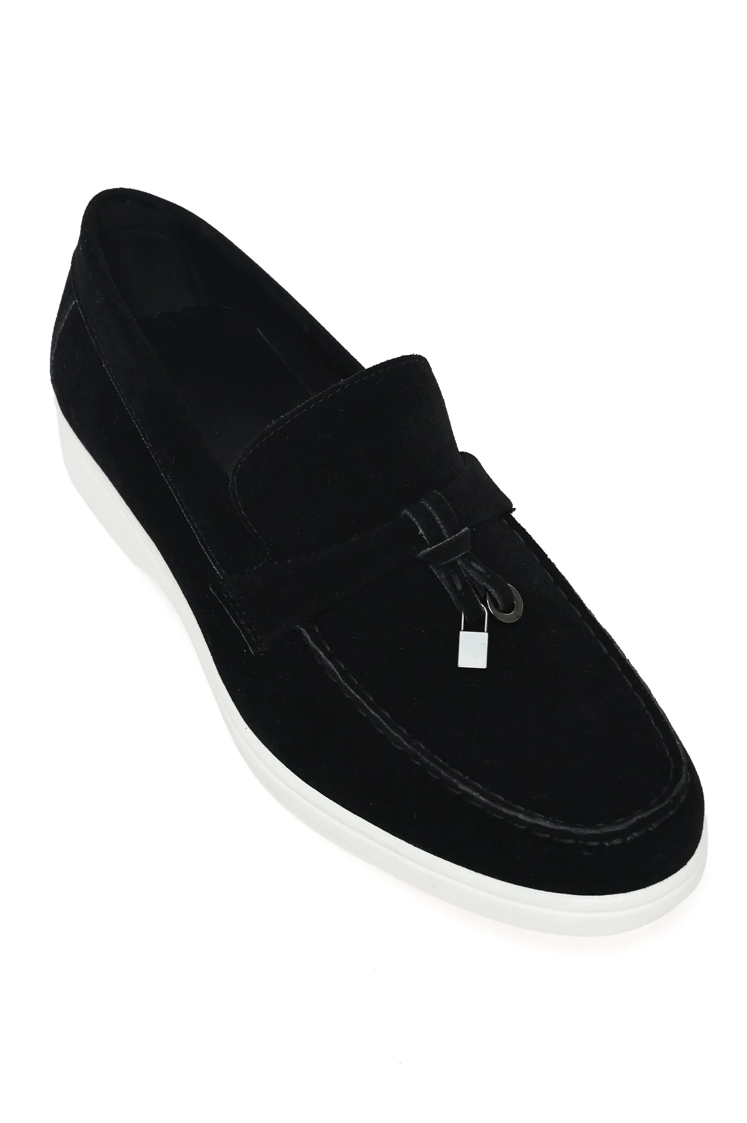 SUEDE LOAFERS WITH TASSEL AND METALLIC ACCENT-BLACK image 2