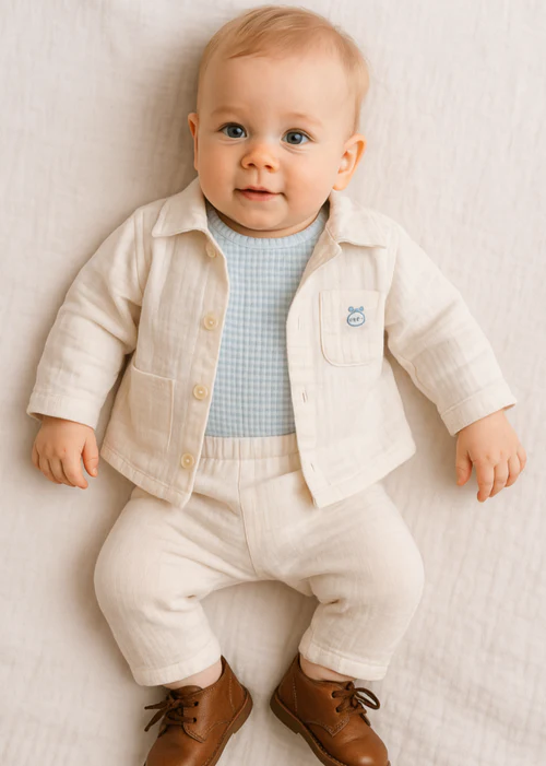BABY BOY 3-PIECE COTTON MUSLIN OUTFIT SET SHIRT,JACKET& TROUSER image 1