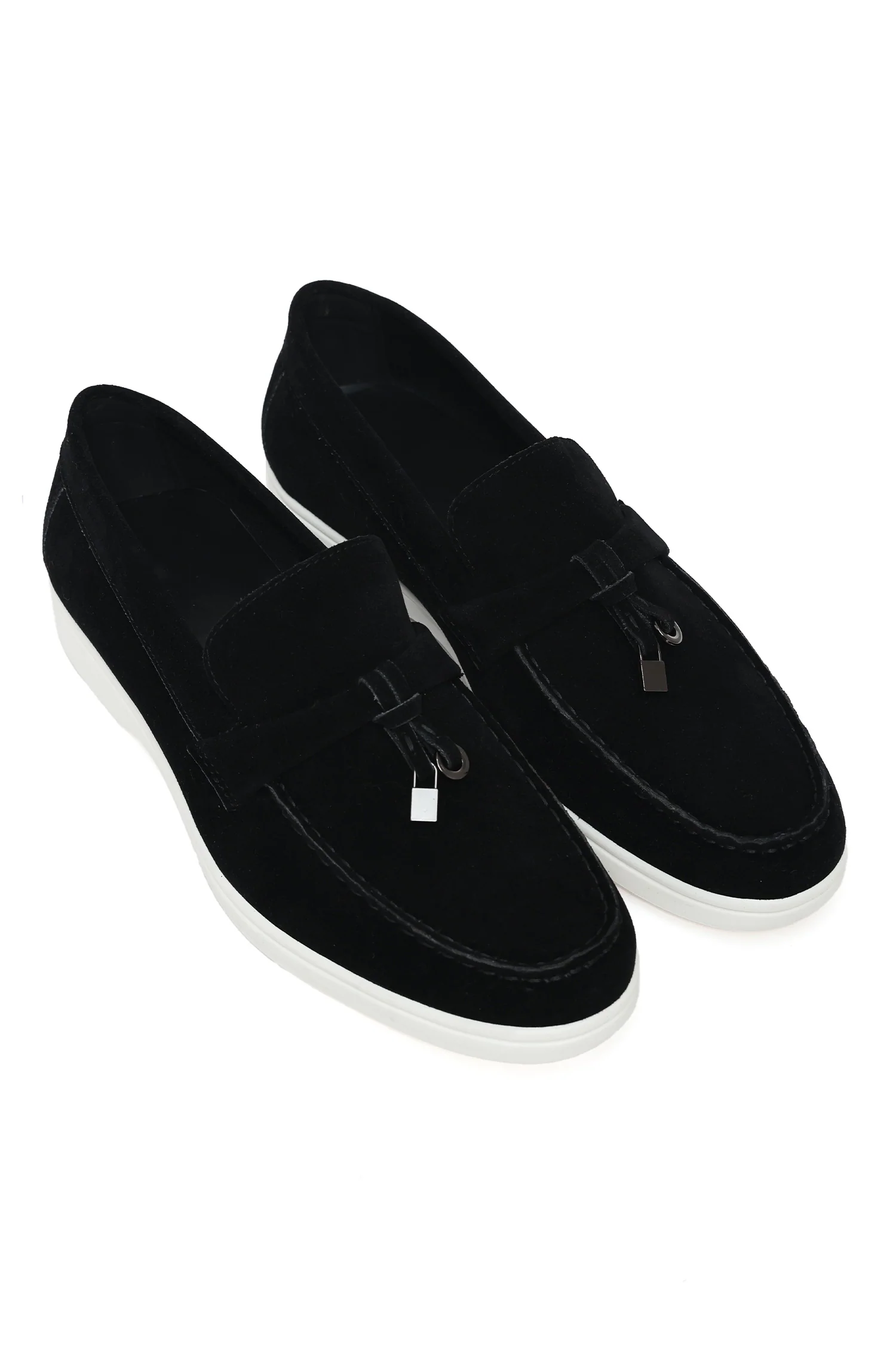 SUEDE LOAFERS WITH TASSEL AND METALLIC ACCENT-BLACK image 1